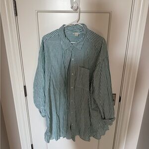 H&M Teal Striped Casual Button-Down Shirt